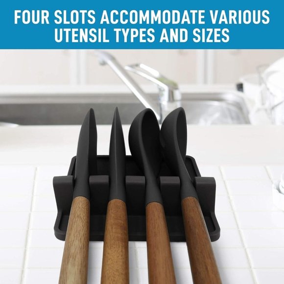 Black Silicone Utensil Rack Spoons, Forks, Tongs & More - Picture 1 of 6